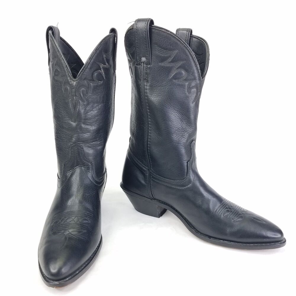 Laredo Black Leather Boots Women's 8.5 M Embossed Block Heel Western Rodeo USA